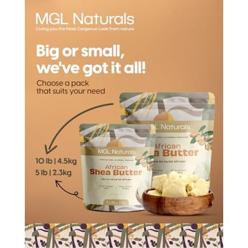 MGL Naturals Raw African Shea Butter Ivory 10 lb, 100% Pure and Unrefined. Nourish and moisturize skin and hair. Use alone or DIY recipes. From Ghana, West Africa. (10 lb)