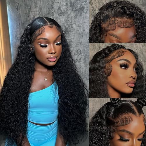 32 Inch Deep Wave Lace Front Wigs Human Hair 13x6 HD Lace Front Wigs Pre Plucked 200% Density Glueless Wigs with Baby Hair Deep Curly Wig for Women