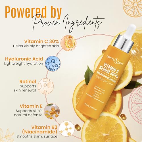 Vitamin C Serum with Pure Retinol, Hyaluronic Acid, & Organic Anti-Aging Formula - 4 Fl Oz