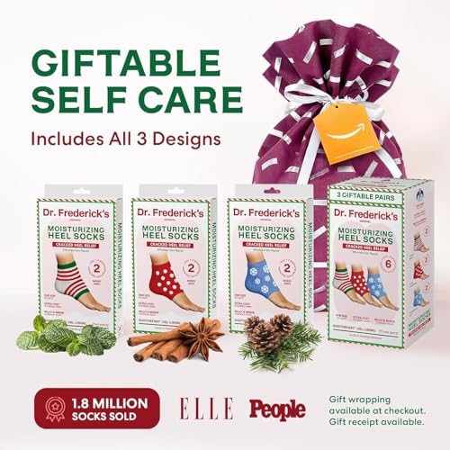 Dr. Frederick's Original Moisturizing Fuzzy Heel Socks - 3 Pairs - Cozy Gel-Lined Sleep Socks for Women & Men - Soothing Dry, Cracked Feet - Cracked Heel Repair (Holiday Special Edition)