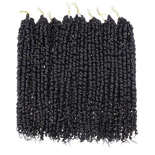 Leeven 8 Packs Passion Twist Crochet Hair 16 Inch Natural Black Bomb Pre Twisted Water Wave Crochet Braids Pre Looped Curly Bohemian Synthetic Braiding Hair Extensions for Women #1B