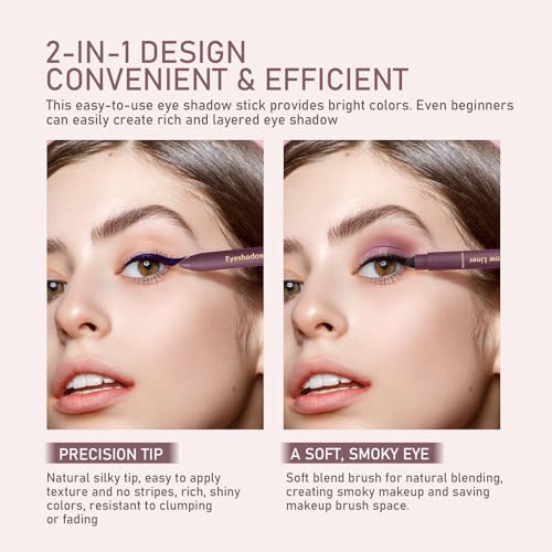 2 PCS Plum Eyeshadow Stick, 2-in-1 Eyeliner & Eyeshadow, Shadow Liner Duo Plum, Waterproof, Smooth, Easy to Color, Eye Shadow Crayon for Effortless Smoky & Natural Eye Makeup