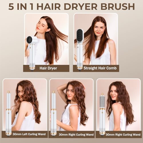 Hair Dryer Brush 5 in 1, Negative Ion Blow Dryer Brush Set Upgrade Hot Air Brush As A Gift for Straight/Curl/Drying/Smoothing Air Styler Curling Wrap Air Curler, Curling Iron Hair Styling Tools