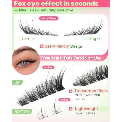 Focipeysa Wispy Lash Clusters Spiky Eyelash Clusters 10-18mm Eyelash Extensions Fox Eye Eyelash Right Left Individual Lashes Cat Eye Lashes Thin Soft Lash Extension Waterproof Lash Cluster