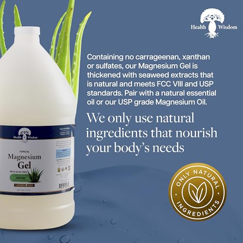 Health and Wisdom Pure Magnesium Gel with Seaweed Extract and Aloe Vera - Topical Muscle & Joint Relief- Natural and Pure Skin & Scalp Moisturizing - Enhanced Absorption - 128 Fl oz