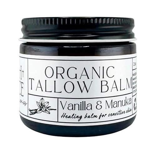 Faith and Grace Organics, Organic Tallow Balm, Vanilla and Manuka Honey, All-purpose Moisturizer, Safe for sensitive skin, Healing balm, 2 oz glass jar