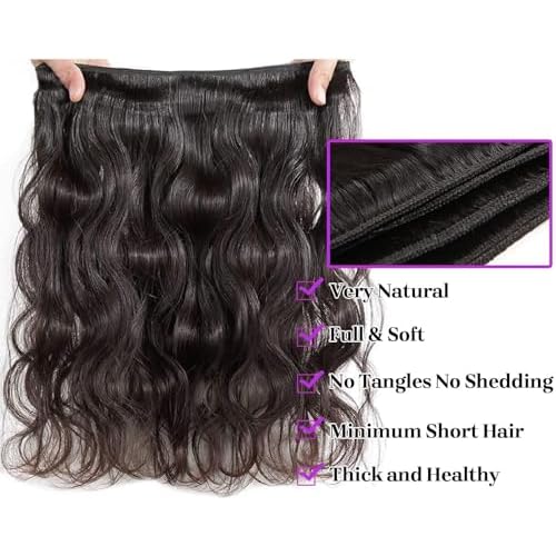 MsSunlight 12A Body Wave Bundles Human Hair 22 24 26 28 Inch Human Hair Bundles 100% Unprocessed Brazilian Virgin Hair Bundles Human Hair Body Wave 4 Bundle Human Hair Extensions Natural Black