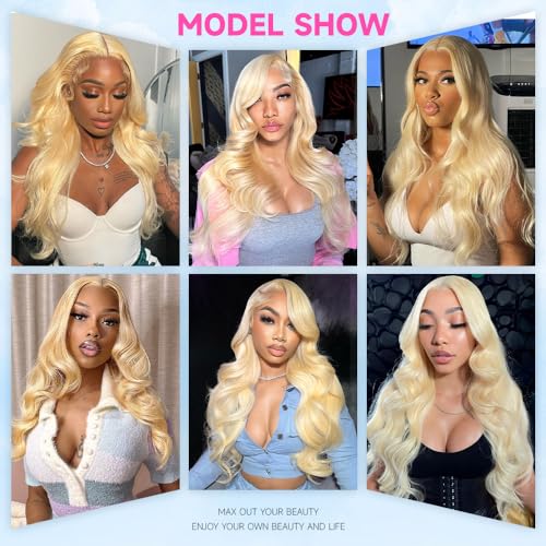 613 13x6 Lace Front Wig Human Hair 32 Inch Blonde Lace Front Wigs Pre Plucked Blonde Wig Human Hair 200 Density 613 Body Wave HD Lace Frontal Wigs Glueless Wigs