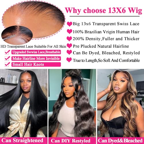 Sunelk 30 Inch 13x6 Lace Front Wigs Human Hair 200% Density Body Wave Lace Front Wigs HD Transparent Lace Frontal Wigs for Women Glueless Wigs With Baby Hair