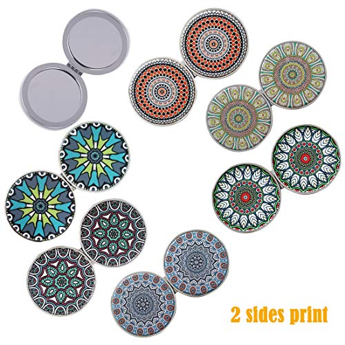 Beaufy Compact Mirror Set Small Travel Magnifying Pocket Mirrors for Purse Handheld Mini Folding Portable with 1x/2x Magnification for Women Girls Men Pack of 6