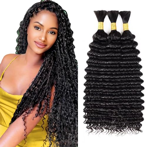 Human Braiding Hair 26 26 26 Inch 3 Bundle 150g Deep Wave Bulk Human Hair for Braiding No Weft Curly for Boho Braids Wet and Wavy Braiding Hair