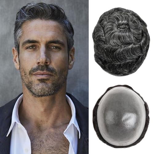 Toupee Hair for Men 0.1mm Poly Skin Human Hair Men's Toupee Durable PU Toupee Hair System for Men Base Size 8x10 Inch 130% Density mens wig Hairpieces£¨1B30£©