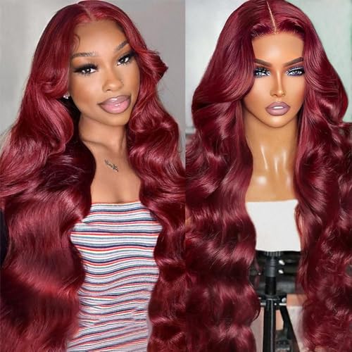 Glueless Wigs Human Hair Pre Plucked Pre Cut 5x5 Body Wave Lace Closure Wigs Human hair 250 Density Colsure Wigs for Women Ready to Wear Wig 99j Burgundy 22 Inch