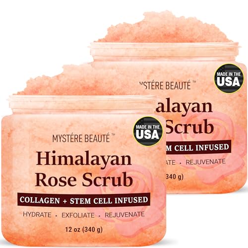 Himalayan Salt Body Scrub 12 oz each Twin Pack - with Collagen and Stem Cells - Exfoliating Salt Scrub for Cellulite - Deep Cleansing for Acne, Scars, Wrinkles - Moisturizes Skin