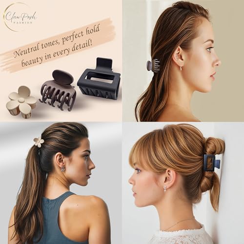 12 Pack- Hair Clips for Women Thin/Medium or Short Hair- Double Row, Rectangle & Flower Small Claw Clips for Girls Thin Hair in Matte Neutral Colors- (Size 2¡± 1.6¡± & 1.5¡±)