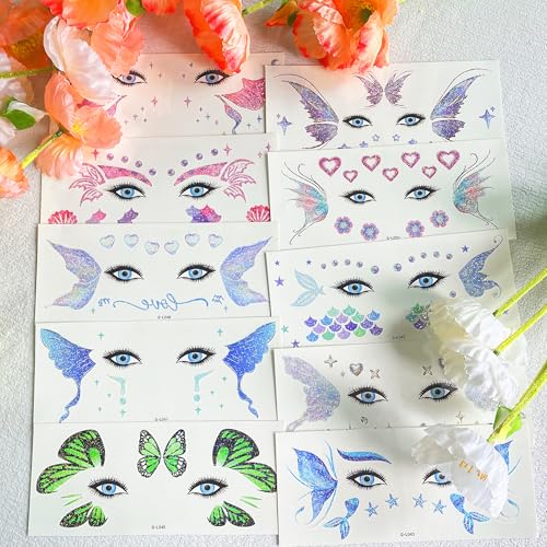 Glitter Fairy Makeup Kit Accessories For Women Butterfly Face Temporary Tattoos Stickers For Eyes Princess Rave Party Favors Gifts