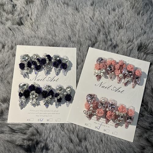 Mystery Box Random 2Packs (20Pcs) Press on Nails 30mm Long Handmade Nails Manicure Charms Nails Art Nail Kit press on nails for Women Party Holiday Photo Wedding Size M