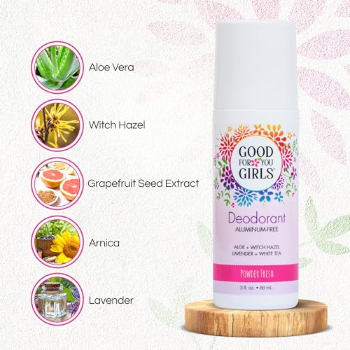 Good for You Girls Aluminum-Free, Natural Deodorant for Kids, Pre teens, Teens, Safe & Effective Odor Control, Clear Roll-On, Natural Fragrance, Vegan, Made in USA | Soft Powder, 3 oz (Pack of 2)