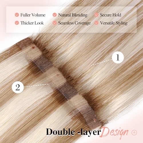 Invisable Edge Clip in Hair Extensions Real Human Hair 120G Mixed Bleach Blonde Hair Extensions 18 Inch PU Clip Ins 8PCS Straight Highlight Blonde Clip in Extensions for Women(18/613#)
