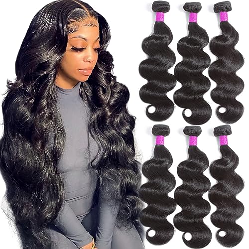 Flady Body Wave 3 Bundles Human Hair 22 24 26 Inch 100% Unprocessed 12A Human Hair Bundles Body Wave 3 Bundles Human Hair Weave Body Wave Human Hair Extensions Natural Color