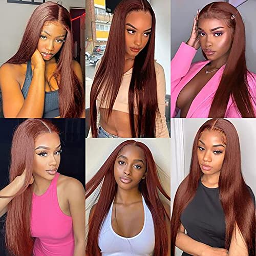 Reddish Brown 30 Inch Lace Front Wig Human Hair 13x4 Straight Lace Front Wig Pre Plucked With Baby Hair HD Lace Frontal Wigs for Black Women 180% Density