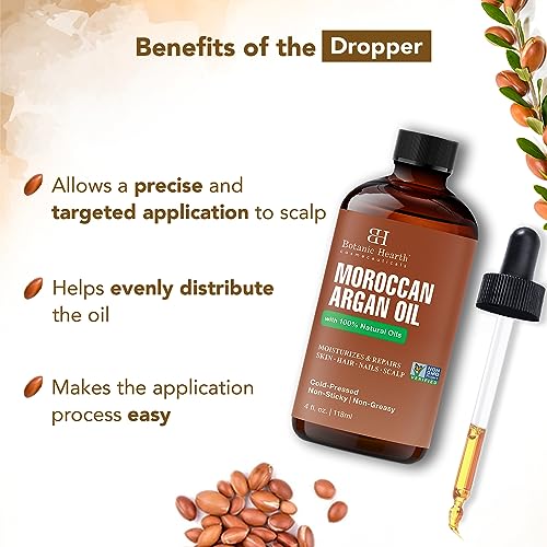 Botanic Hearth Argan Hair Oil for Adult Hydration, Nourishing, Strengthening, Curly, Frizzy, Dry, Damaged Hair, Non-GMO Verified, 4 fl oz, 1 Count