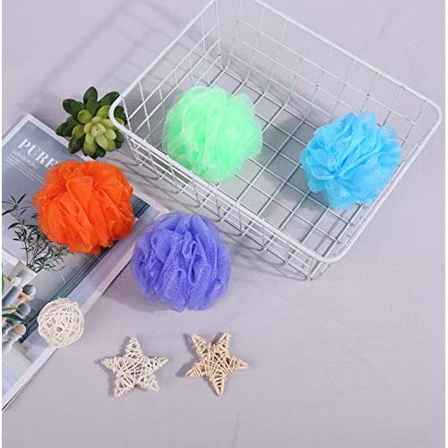 Bath Sponges, Small Size Colorful Shower Sponges Exfoliating Mesh Pouf Bath Ball Body Scrubber for Kids Pack of 8