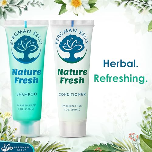 Bergman Kelly - Travel Shampoo and Conditioner Set - 1 fl oz, 100 Pieces, Nature Fresh - Delight Your Guests with Refreshing & Soothing Hotel Toiletries and Guest Hospitality in Bulk