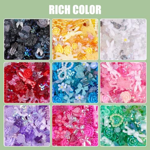 3D Resin Nail Charms Mix Rabbit Flower Bear Bowknot Nail Accessories Gummy Star Heart Lollipop Acrylic Hollow Heart Beads for Women's Manicure Making DIY Crafts(18 Charms)