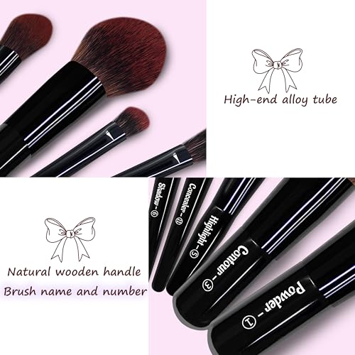 Jilier Travel Makeup Brush Set, 14 pcs Mini Makeup Brushes for Foundation, Powder, Eyeshadow, Highlight, Contour, Blush & Concealer, Small Makeup Brush Set Purse Size with Case