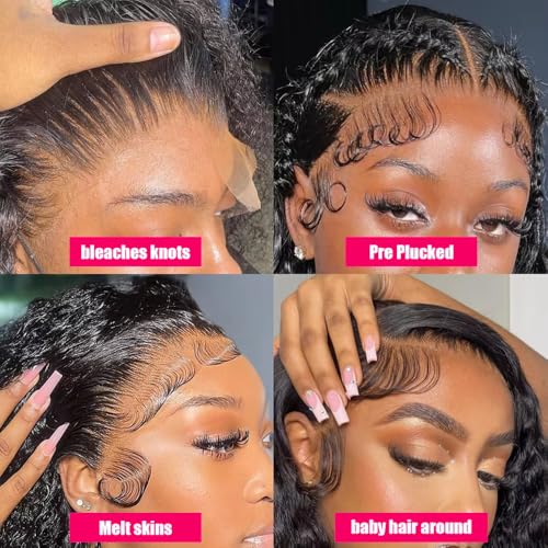 QinMei 13x6 Lace Front Wigs Human Hair Deep Curly Lace Frontal Wigs Human Hair for Black Women Wet and Wavy Glueless Wigs Human Hair Pre Plucked with Baby Hair Natural Color 28 Inch
