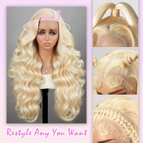 28 Inch 613 Lace Front Wigs Human Hair 13X6 HD Transparent Lace Front Blonde Wig Human Hair Pre Plucked 200% Density Body Wave Wigs for Women