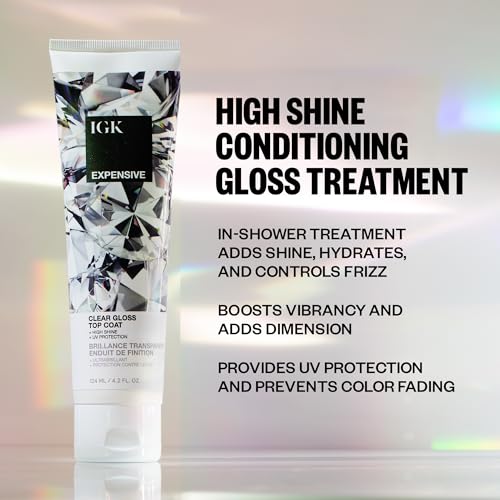 IGK - EXPENSIVE - Clear Hair Gloss Treatment ? Shine-Boosting Top Coat for Glass Hair ? Hair Treatment for Smooth, Polished Finish ? Clear Gloss for Hair Sheen and Silkiness - Cruelty Free 4.2oz