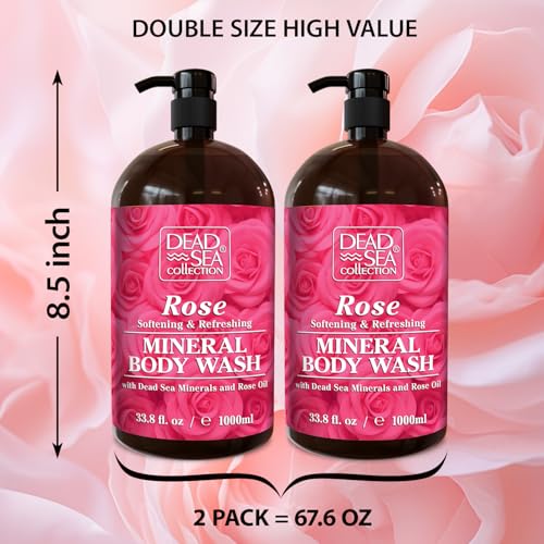 Dead Sea Collection Rose Body Wash for Women and Men - with Pure Dead Sea Minerals and Rose Extract - Cleanses and Moisturizes Skin - Pack of 2 (67.6 fl. oz)