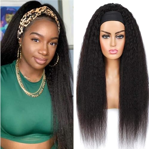 Zealady Human Hair 180 Density Yaki Straight Headband Wigs for Black Women, 14 Inch