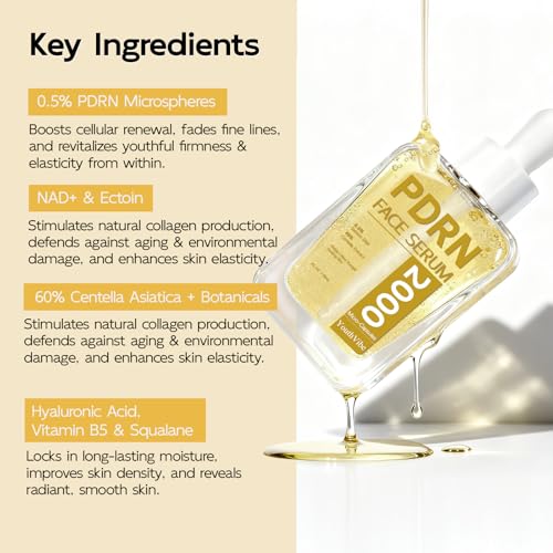 YouthVibe 0.5% PDRN Serum for Face, Anti-Aging Salmon PDRN Facial Serums with Squalane,Hyaluronic Acid, Niacinamide, Hydrating & Moisturizing & Firming Skincare, Salmon DNA Face Serum - 30ml