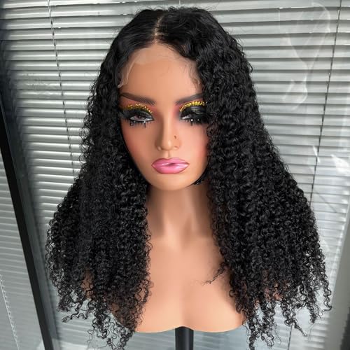 Kinky Curly Wig Human Hair 250 Density 5X5 Transparent HD Lace Closure 100% Real Kinkycurly Human Hair Wig For Women 20 inch