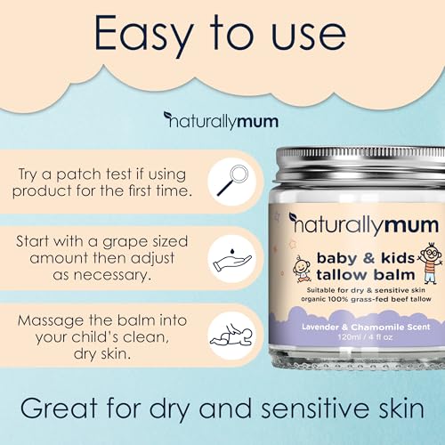 NaturallyMum Baby & Kids Tallow Balm | All-Natural Organic Grass Fed Beef Tallow | Moisturizing Cream | For Dry & Sensitive Skin | All in One Skincare Solution | 4.2 fl oz