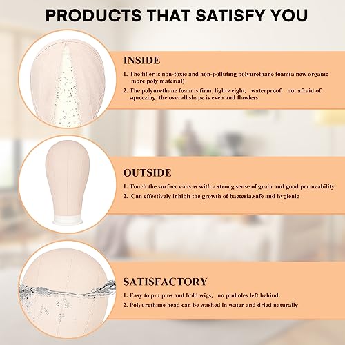 22 Inch Canvas Wig Head Mannequin Head With 63in Tripod Stand, Manikin Canvas Head Set for Wigs Making Display Styling with Tripod Table Clamp Wig Caps Pins Set Hair Brush, Clips(Beige)
