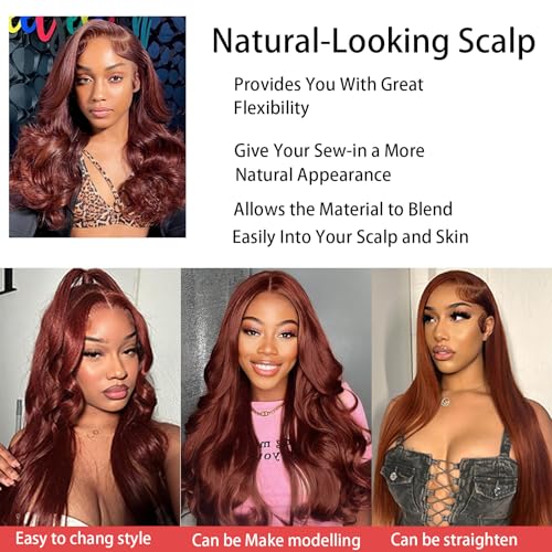 Loose Deep Wave Bundles Human Hair with Closure 12a Reddish Brown Human Hair Bundles with 4¡¿4 Closure Copper Red Wavy Hair Bundle (Loose Deep Wave16 18 20 with16 free)