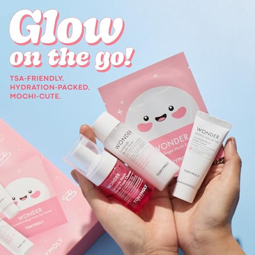 TONYMOLY Wonder Ceramide Mochi Essentials 4-Piece Skincare Set ? Travel Toner, Cleanser, Cream & Eye Patches, Hydrating Korean Skincare Kit