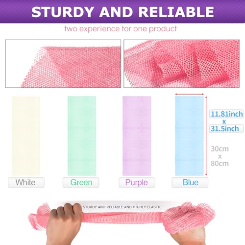 4 Pieces African Bath Sponge African Net Long Net Bath Sponge Transform Your Shower Routine with African Bath Sponges for Exfoliated, Silky Smooth Skin(Blue, Green, Purple, White)