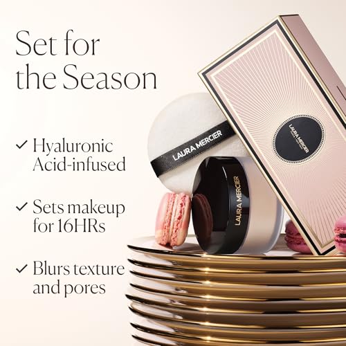 Laura Mercier Translucent Loose Talc-Free Setting Powder Ultra-Blur: Hyaluronic Acid Infused, Natural & Blurring Finish, Long Lasting, 4 Shades, Holiday Gift Set
