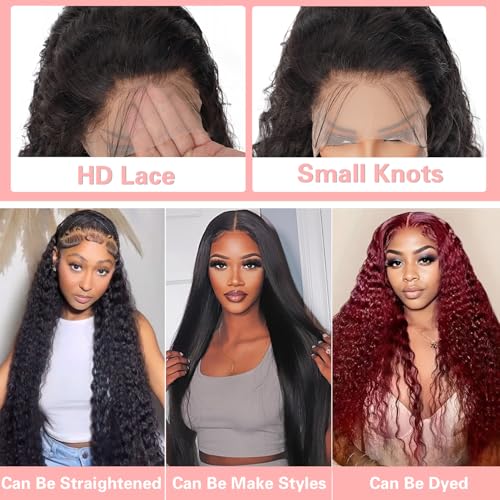 32 Inch 13x4 Hd Lace Front Wig Human Hair 180% Density Water Wave Lace Front Wigs Human Hair Pre Plucked With Natural Hairline Deep Wave Curly Frontal For Women Wet And Wavy Glueless Tangle Free