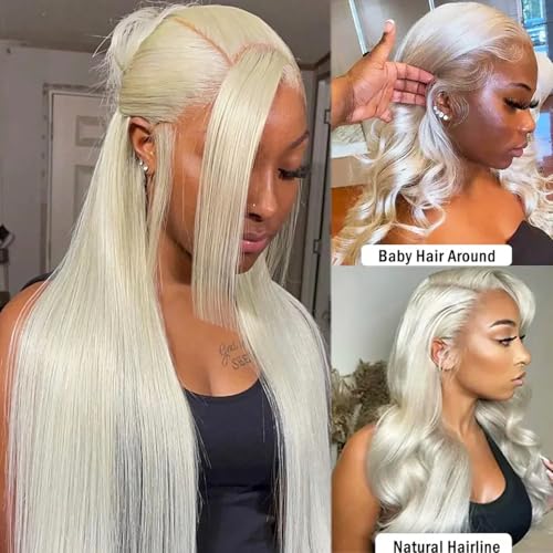 26 Inch Platinum Blonde Human Hair Lace Front Wig 13x6 HD Lace Frontal Pre Plucked with Baby Hair Ready to Wear Straight Glueless Wigs Human Hair for Black Women Natural Looking Platinum Blonde Wig