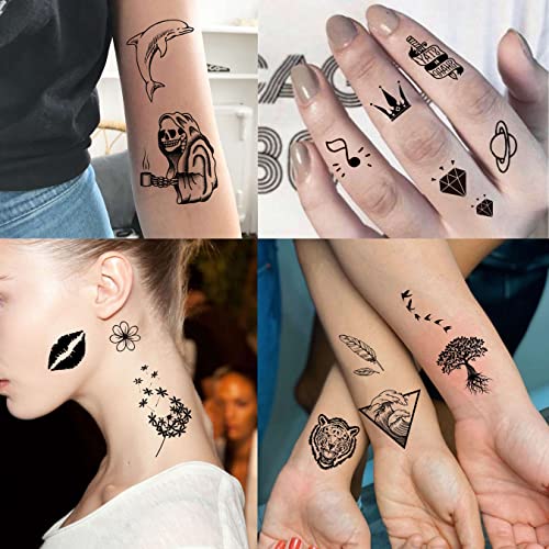 52 Sheets Tiny Small Temporary Tattoos For Kids Boys Girls, Tribal Animals Butterfly Anchor Compass Tattoo Stickers For Men Women, 3D Cute Flower Fake Face Tatoo Kits Sets For Neck Arm Hands