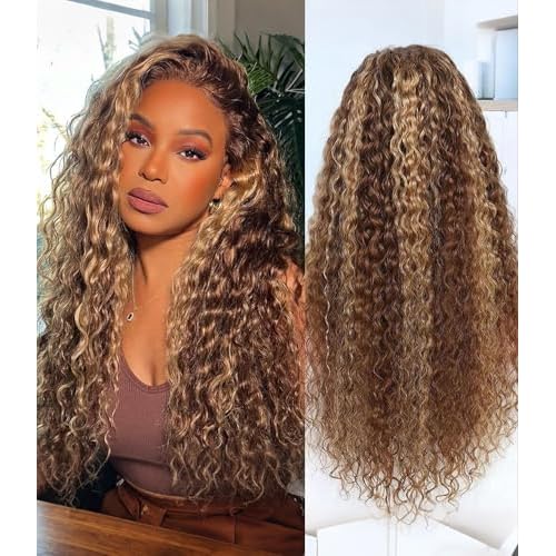 Glueless Wigs Human Hair Pre Plucked Pre Cut Highlight Ombre Deep Wave Lace Front Wigs 180 Density 5x5 HD Lace Closure Wigs For Black Women,Beginner Friendly 28 Inch