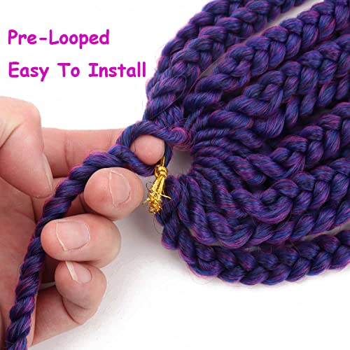 6 Packs Crochet Box Braids Curly Ends 10 Inch Crochet Hair for Kids Bohemian Bob Box Braids Crochet Hair for Black Women (10 Inch, T1B/Purple/Pink)