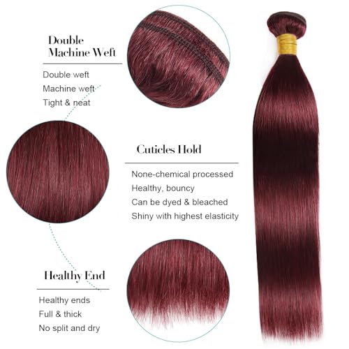 99j Burgundy Bundles Human Hair Straight Bundles Human Hair 34 34 34 Inch Wine Red Brazilian Hair 3 Bundle Unprocessed Virgin Remy Hair Extensions 50 Gram Per Bundle For Black Women