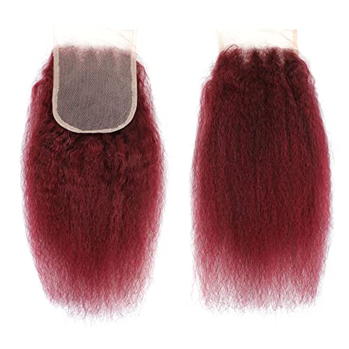 99j Brazilian Yaki Straight Human Hair 4 Bundles Yaki Human Hair Bundles 100% Virgin Kinky Straight Virgin Hair Extensions Women Girl Black Red (10 12 14)